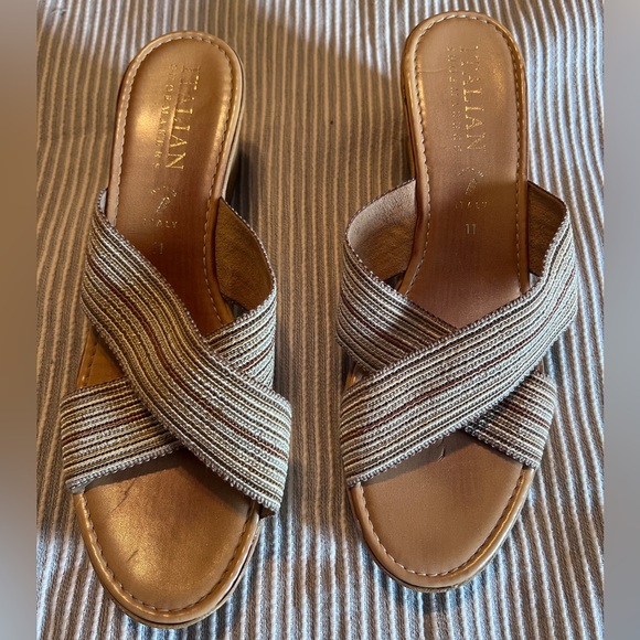 Italian Shoemakers Sandals Women's Size 11 metallic Wedge Slide Slip On - Picture 1 of 5